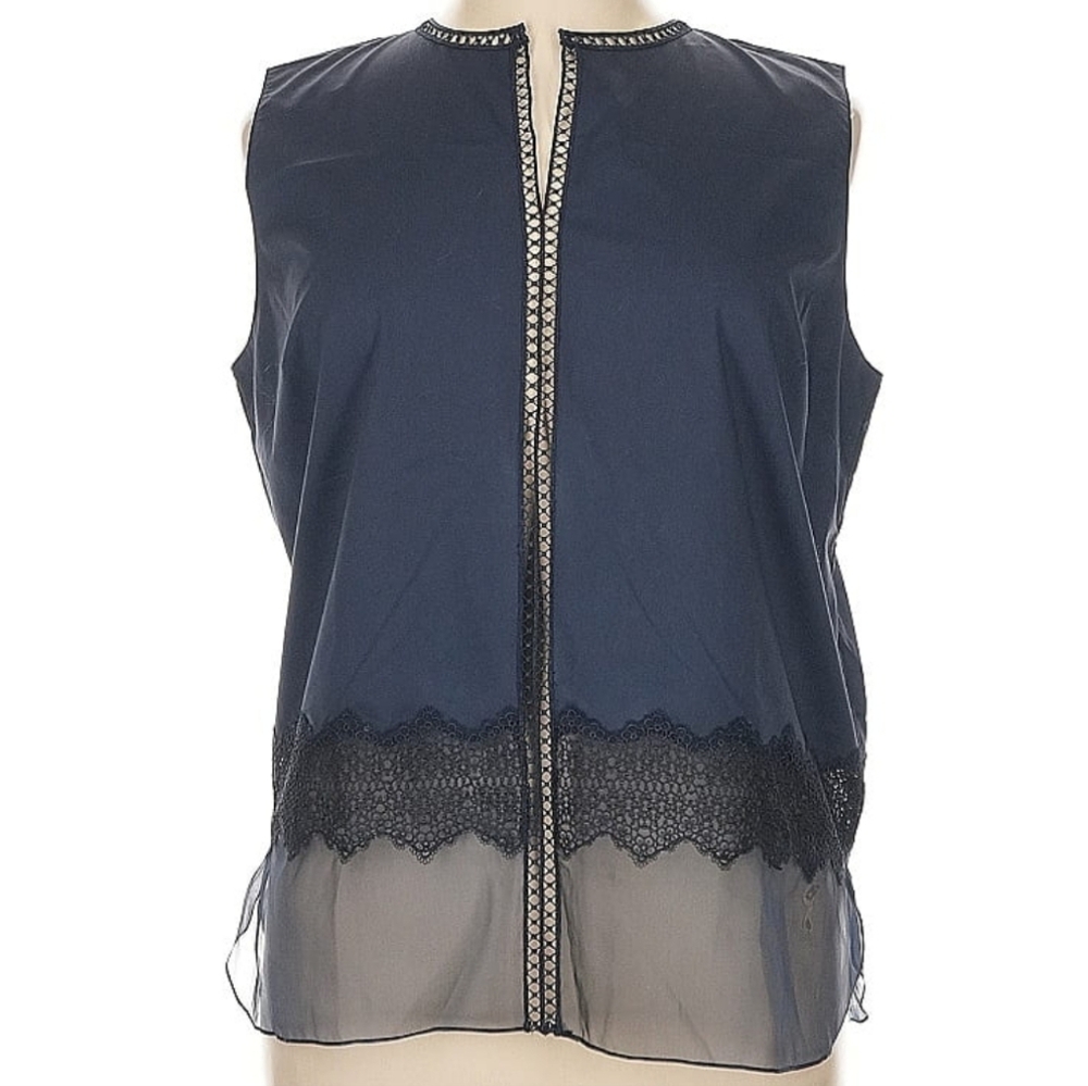 Elie Tahari Navy Silk Sleeveless Blouse